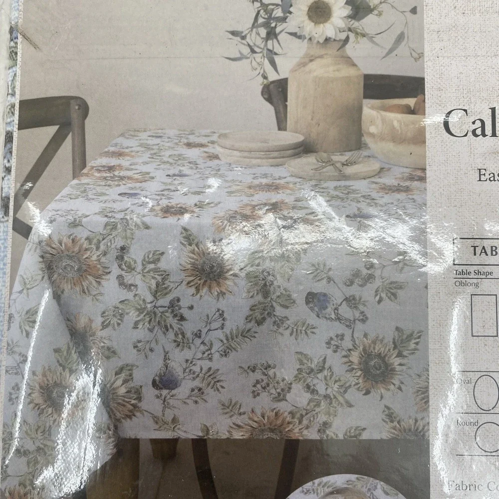 Benson Mills Calm Country Tablecloth 60x104 Blue Sunflowers Bluebirds Easy Care
